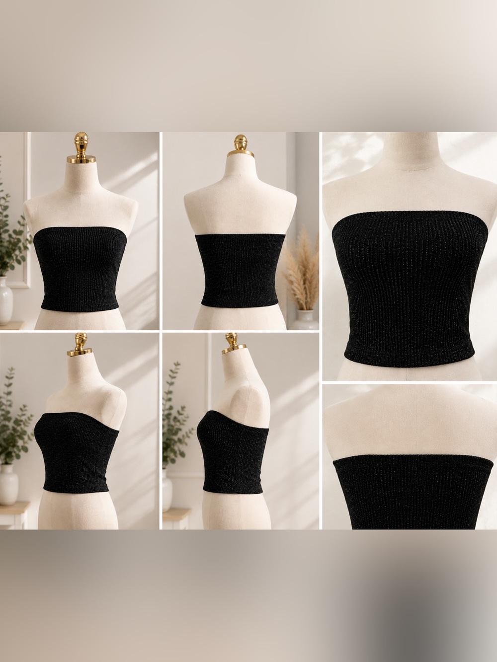Forever 21 Black Ribbed Sparkle Strapless Tube Top Women’s Small Y2K